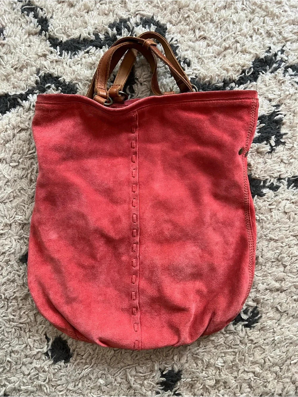 Lucky Brand Italian Suede Bag with Leather Handles - Vintage Red - Picture 2 of 9